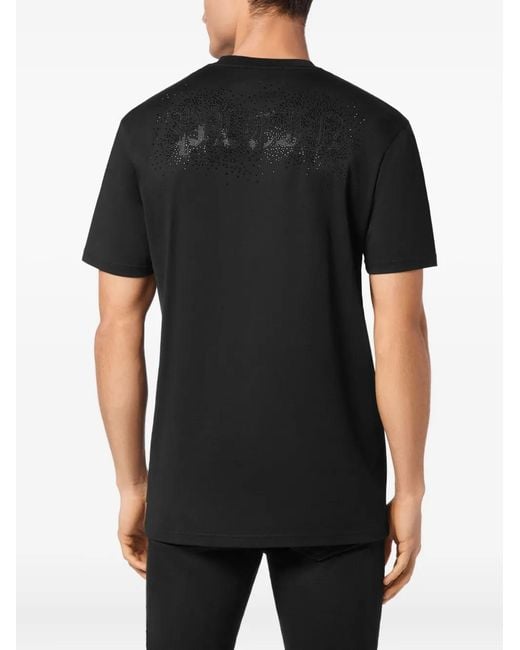 Philipp Plein Black T-Shirt Round Neck Ss Strass Gothic Plein for men