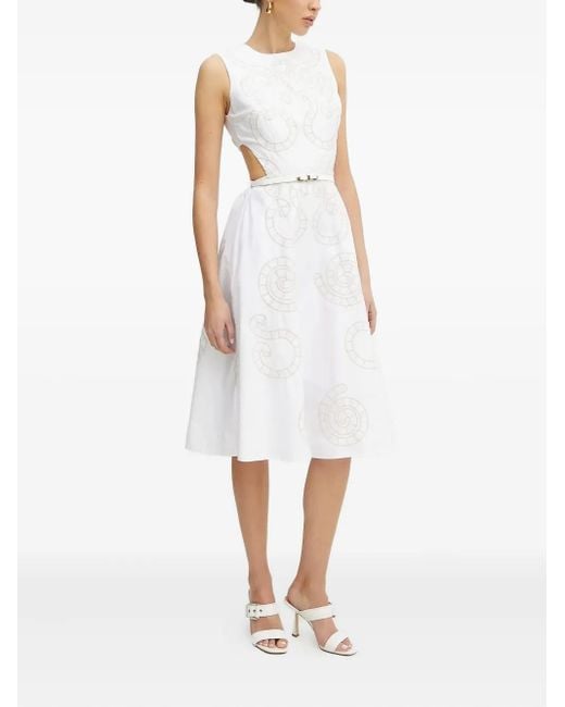 Silvian Heach White Embroidered Cut-Out Midi Dress