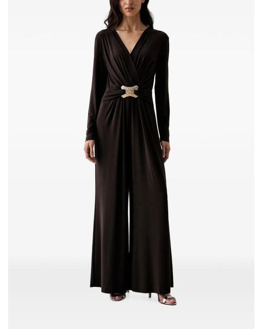 Joseph Ribkoff Black Hammered-Buckle Wrap-Style Jumpsuit