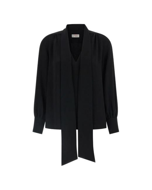 Alberto Biani Black Lavallière-Neck Long-Sleeve Blouse