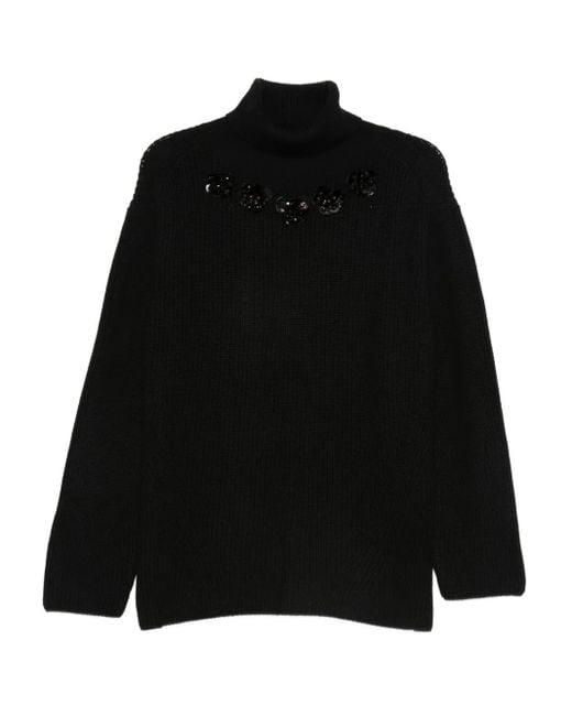 P.A.R.O.S.H. Black High-Neck Sequin-Embellished Sweater