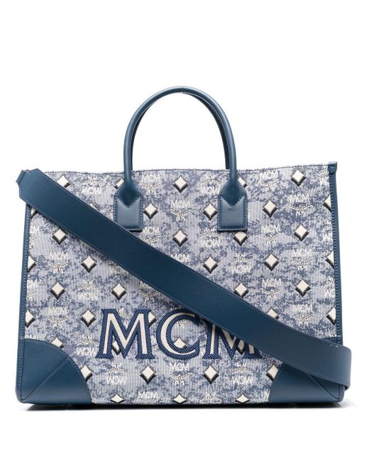 MCM Leather Extra-large Munich Vintage -jacquard Tote Bag in Blue | Lyst