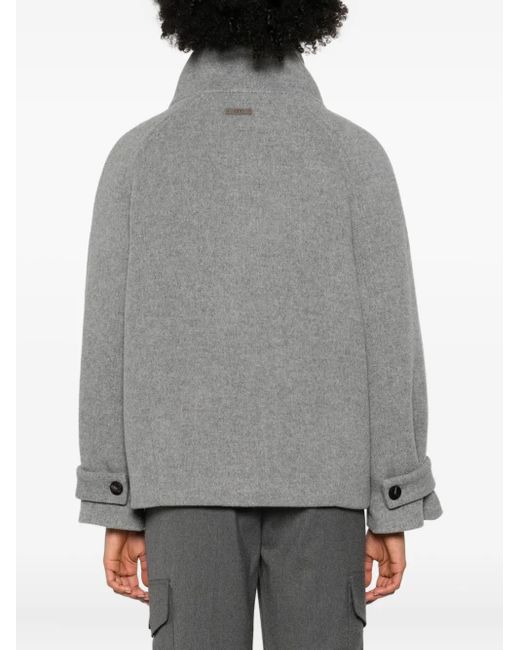 Peserico Gray High-Neck Buttoned Jacket