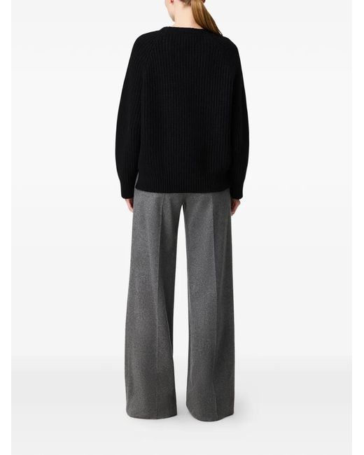 Another Tomorrow Black Ribbed-Knit Raglan-Sleeve Sweater