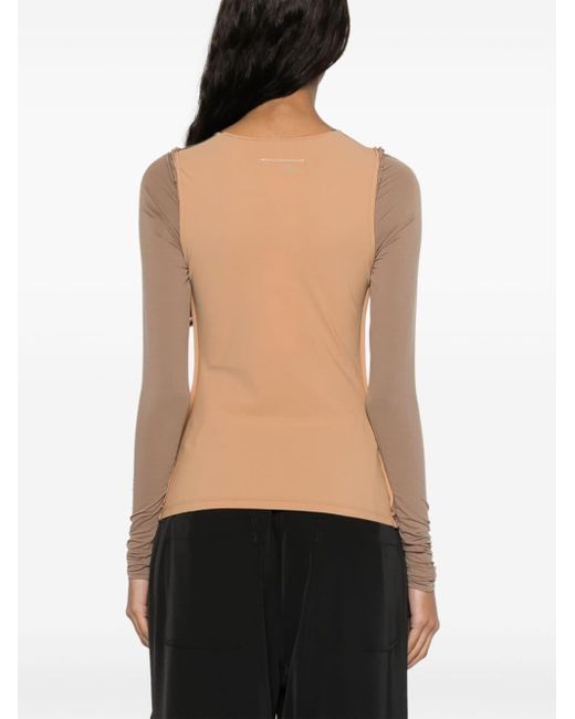 MM6 by Maison Martin Margiela Brown Exposed-seam Round-neck Top