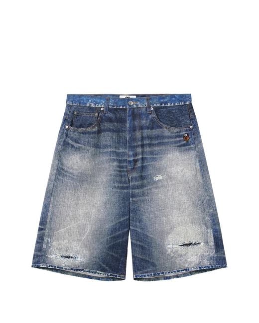 Chocoolate Blue Distressed Faded-Effect Shorts for men