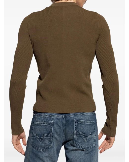 DIESEL Green Ribbed Logo-Detail Long-Sleeve T-Shirt for men