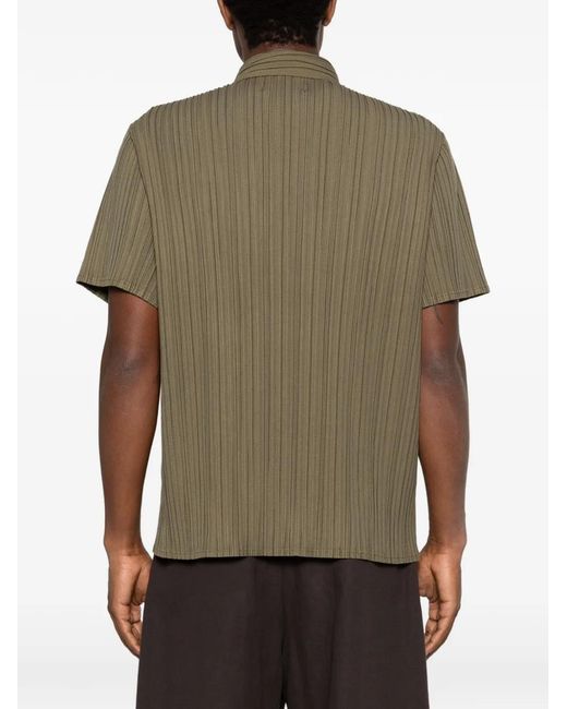 GONGDID DESIGN Green Plissé Striped Shirt for men