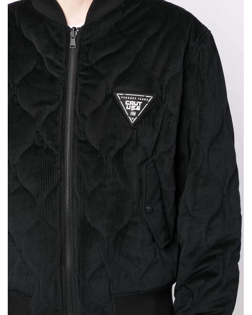 Versace Jeans Couture Black Logo-Patch Quilted Bomber Jacket for men