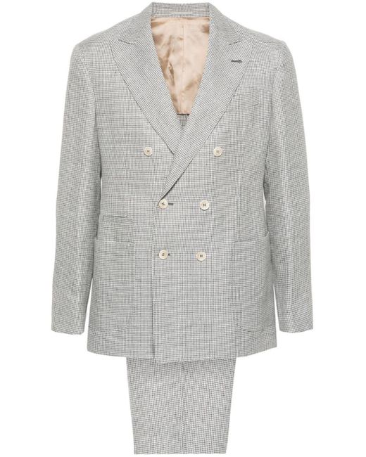 Brunello Cucinelli Gray Houndstooth Double-breasted Suit for men