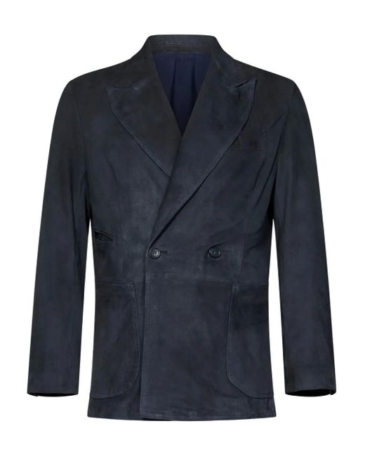 Franzese Collection Blue Double-Breasted Peak-Lapel Blazer for men