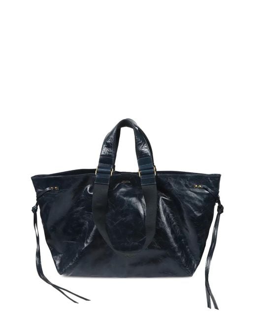 Isabel Marant Blue Crinkled-Leather Tote Bag