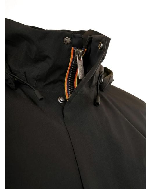 K-Way Black Thomal Detachable-Hood Coat for men