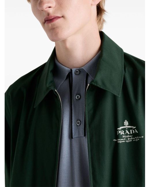 Prada Cotton-blend Logo Jacket in Green for Men | Lyst Australia 