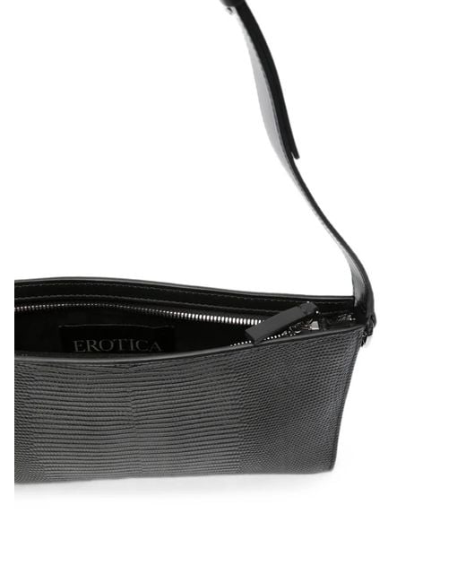 Dondup Black Ring-Handle Lizard-Effect Tote Bag