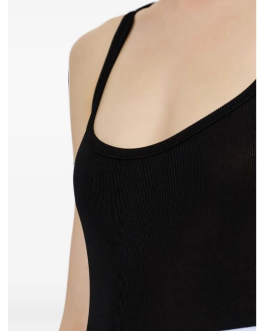 DSquared² Black Ribbed-Knit Logo-Plaque Bodysuit