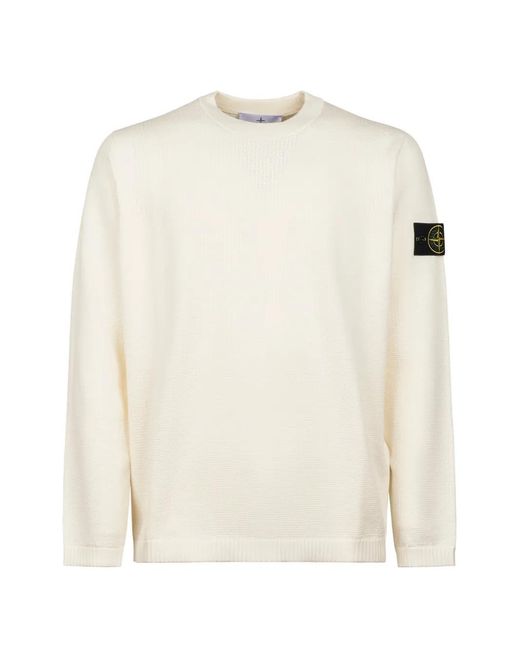 Stone Island White Raw Ribbed Jersey for men