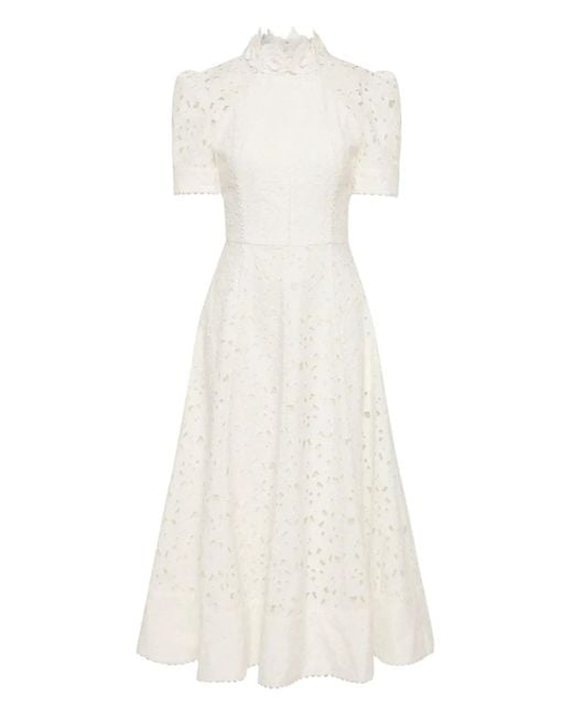 Rebecca Vallance White Embroidered Midi Dress