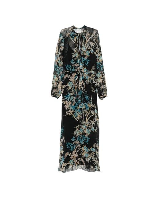 Forte_forte Green Floral-Print Tie-Neck Dress