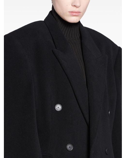 Balenciaga Black Cinched Double-breasted Wool Coat