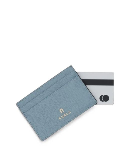 Furla Blue Logo-Plaque Grained Leather Card Holder