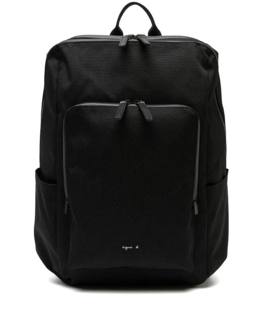 Agnes B. Black Logo-Print Zip-Up Backpack for men