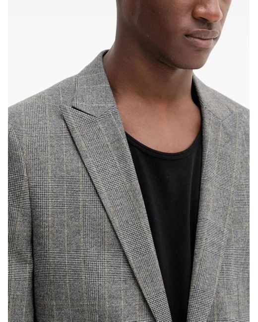 HUGO Gray Checked Single-Breasted Blazer for men