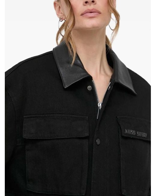 Miss Sixty Black Cropped Trimmed-Collar Denim Jacket
