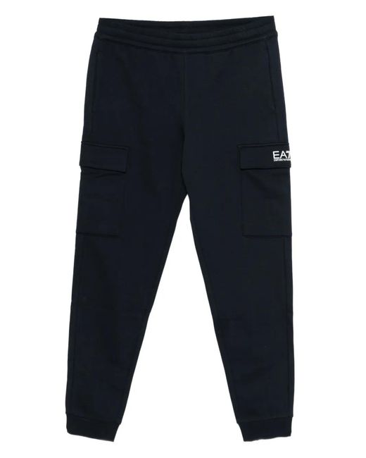 EA7 Blue Logo-Detail Cargo Track Pants for men