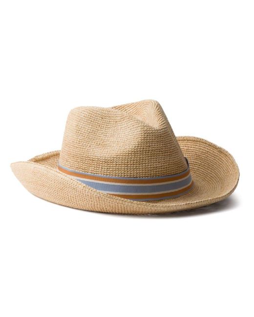 Chapeau en raphia tressé à plaque logo Prada pour homme en coloris Natural