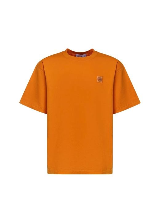 Stone Island Orange Combed Logo-Patch T-Shirt for men
