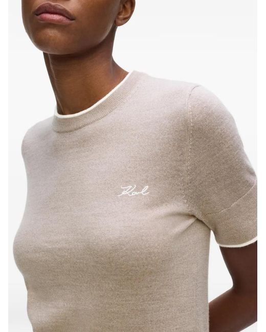 Karl Lagerfeld Gray Logo-Embroidered Merino-Wool T-Shirt