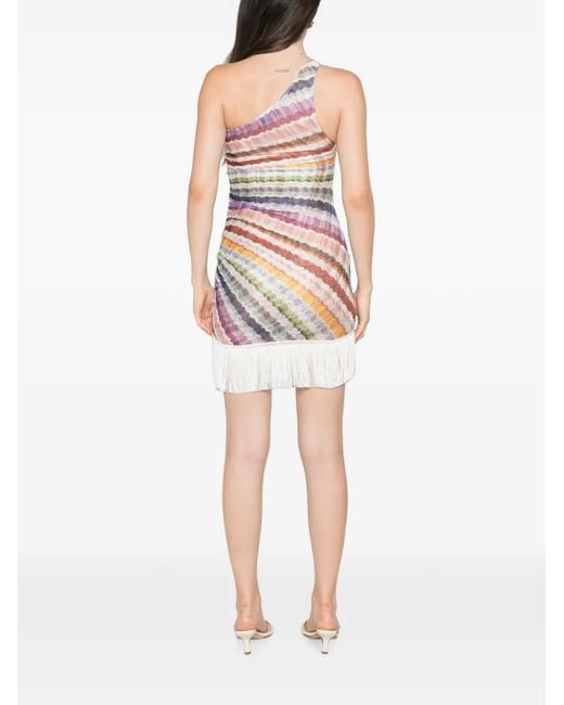Missoni White Fringed Zigzag-Print Mini Dress
