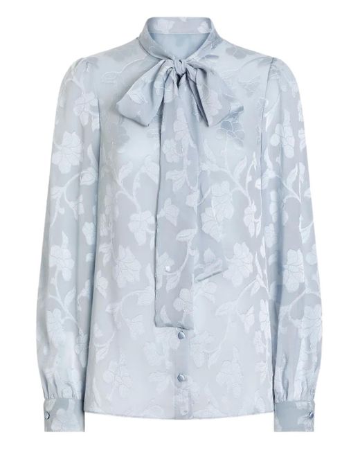 Dolce & Gabbana Blue Floral-Print Silk Blouse