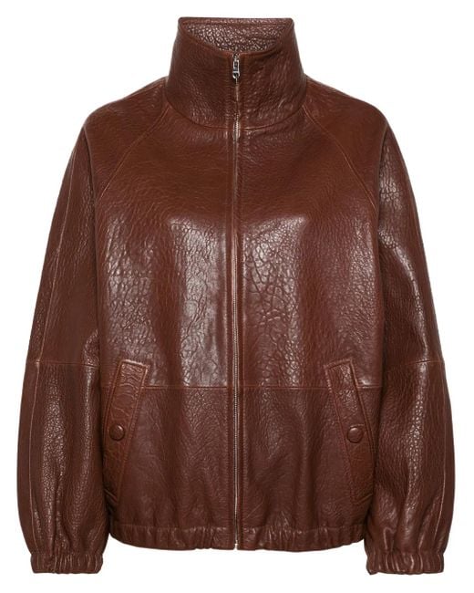 Sandro Brown Zip-Up Leather Jacket