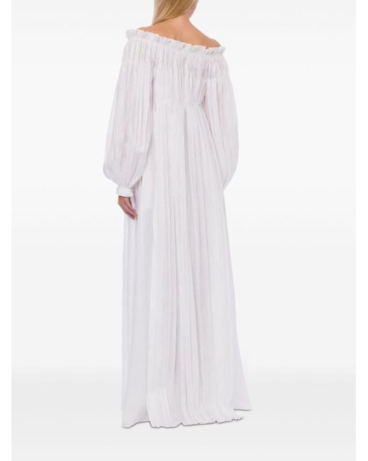 Alberta Ferretti White Langes Kleid aus plissiertem Organza