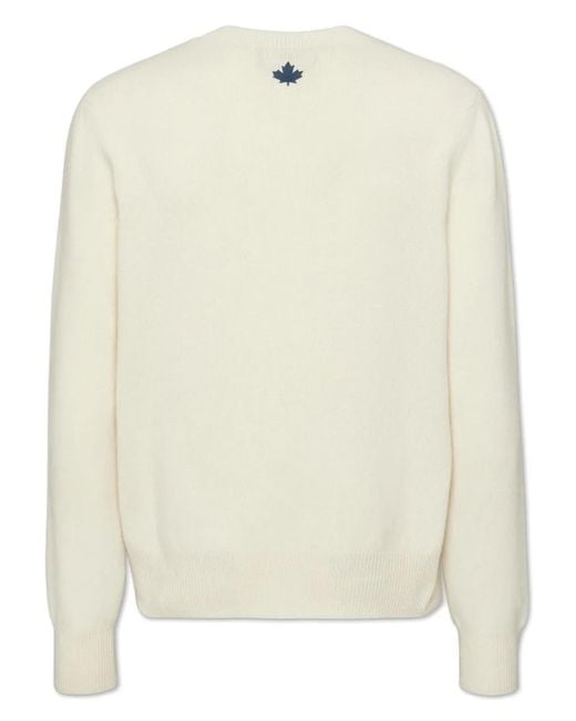 DSquared² Natural Crew Neck Wool Sweater With Logo for men