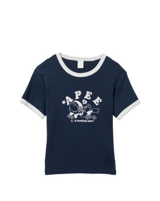 AAPE BY A BATHING AP Blue Graphic-Printed Ringer T-Shirt