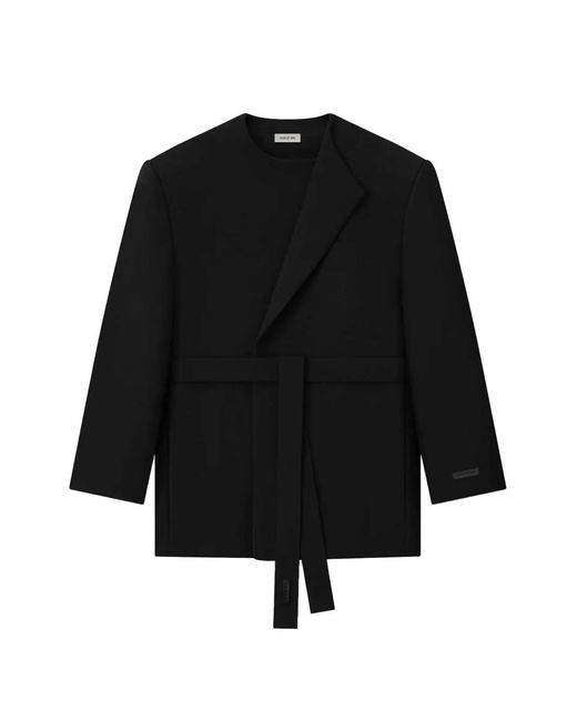 Fear Of God Black Crewneck Belted Wrap-Design Jacket for men