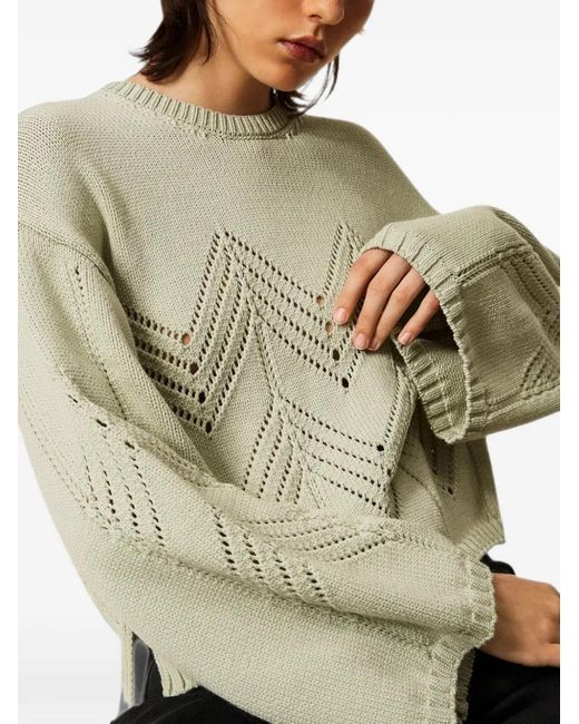 Twinset Green Wool-Blend Jumper With Chevron Pattern