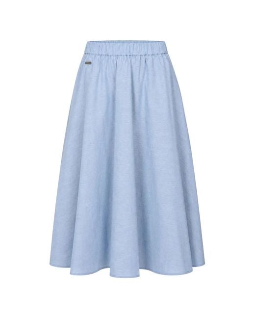 Barbour Blue Elasticated-Waist Flared Midi Skirt