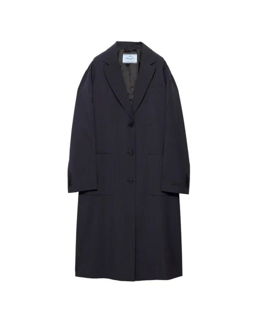 Prada Blue Single-Breasted Light Wool Coat