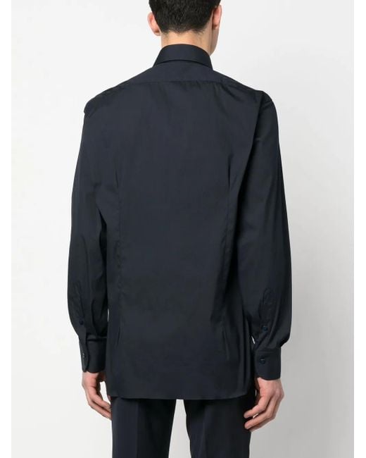 Barba Napoli Blue Long-Sleeve Cotton Shirt for men