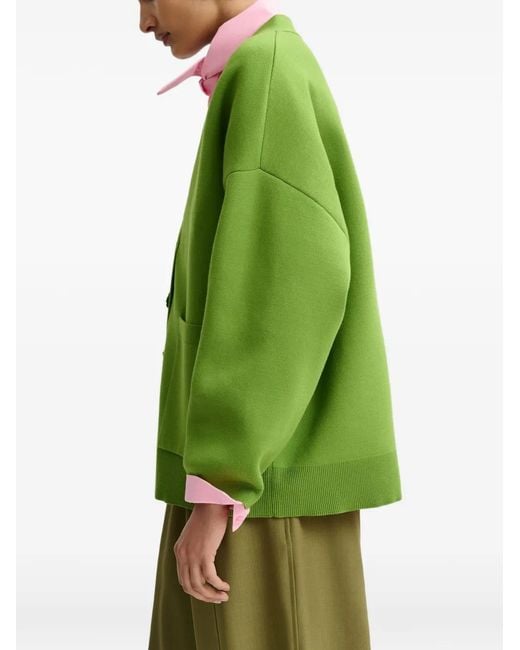 Essentiel Antwerp Green Flower-Button Patch-Pocket Cardigan