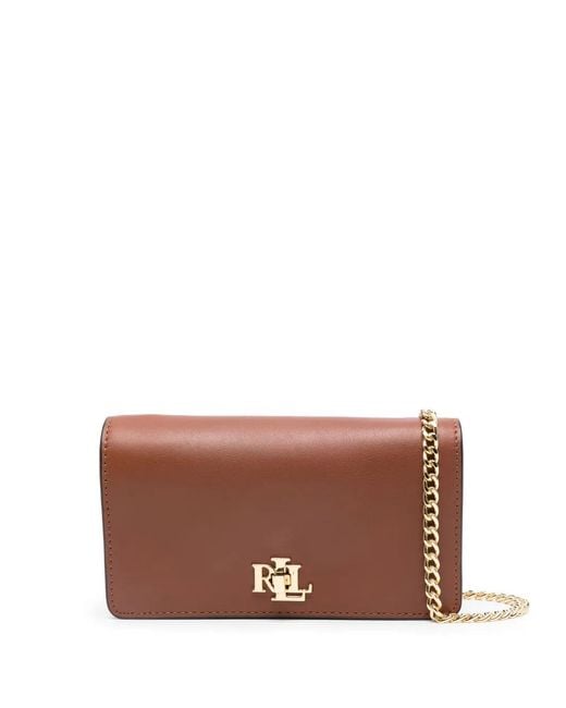 Ralph Lauren Brown Logo-Lettering Leather Crossbody Bag