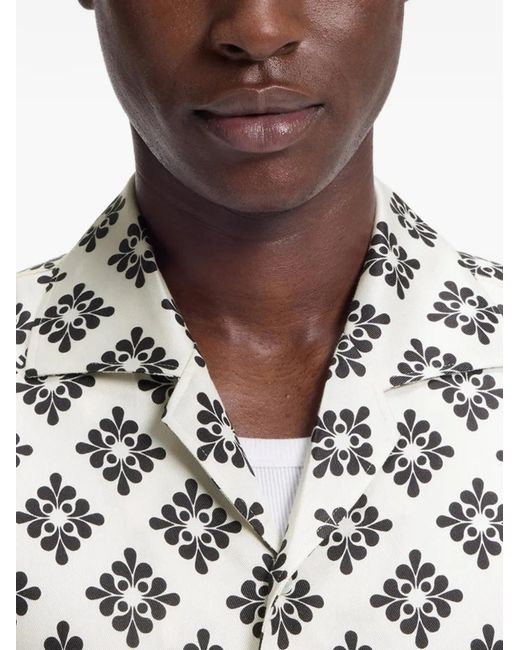 HUGO White Geometric-Print Short-Sleeve Shirt for men