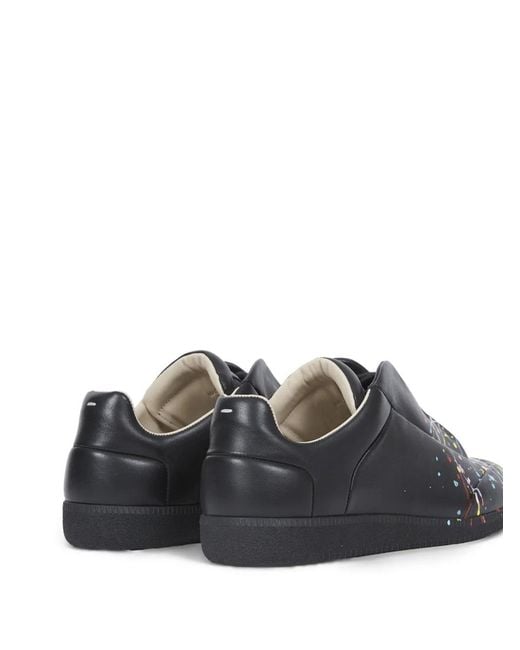 Maison Margiela Black Future Paint-Splatter Leather Sneakers for men