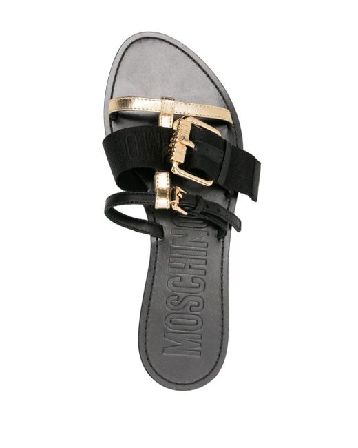 Moschino Black Buckle-straps Leather Slides