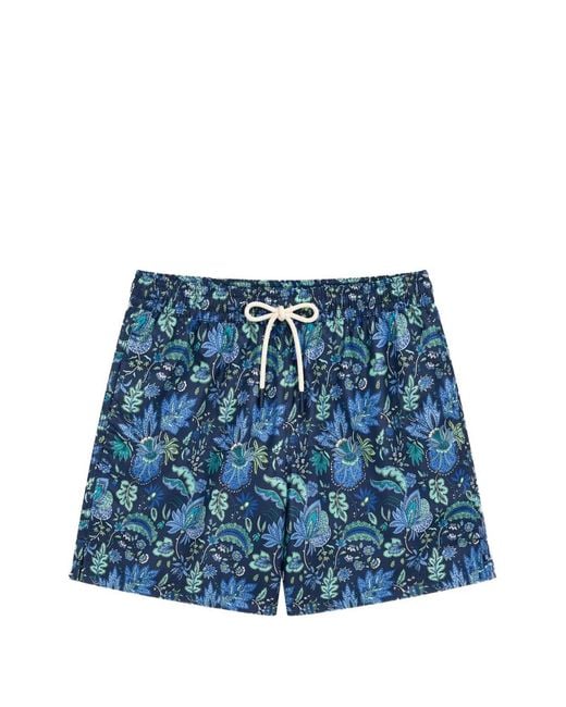 LES HÉRITIERS Blue Captain Floral-Print Swim Shorts for men