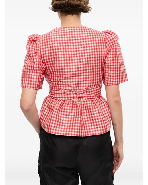 Ganni Red Self-Tie Blouse
